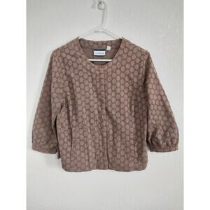 Croft & Barrow Womens Size M Brown Eyelet 3/4 Sleeve Snap Close Blouse Blazer